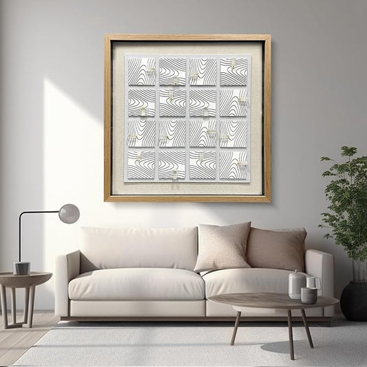 LIUZEYUE - Modern 3D three-dimensional relief, artificial crystal, gold foil art, living room, office room wall decoration 43.3"x43.3" white