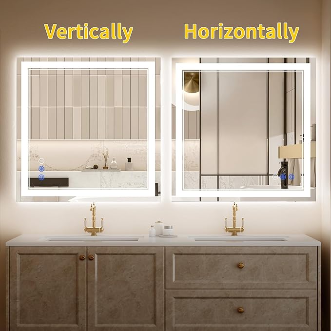 30"x30" LED Bathroom Mirror with Lights, Anti-Fog, Backlit + Front Lit, Dimmable, Led Vanity Mirror for Wall, Lighted Bathroom Mirror,3 Colors, Shatter-Proof Tempered Glass
