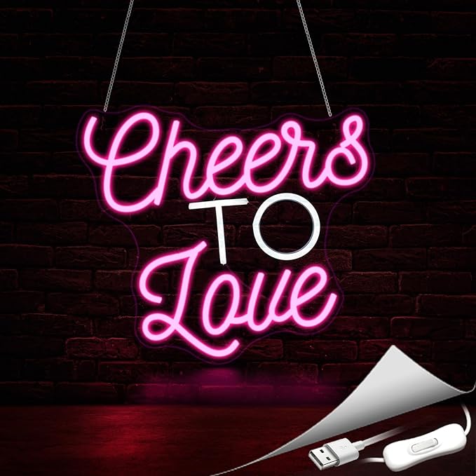 Cheers to Love Neon Sign, Neon Signs for Wall Decor LED Neon Light Up Signs Home Decor for Bedroom Business Club Party Bars Shop Decoration USB Operated