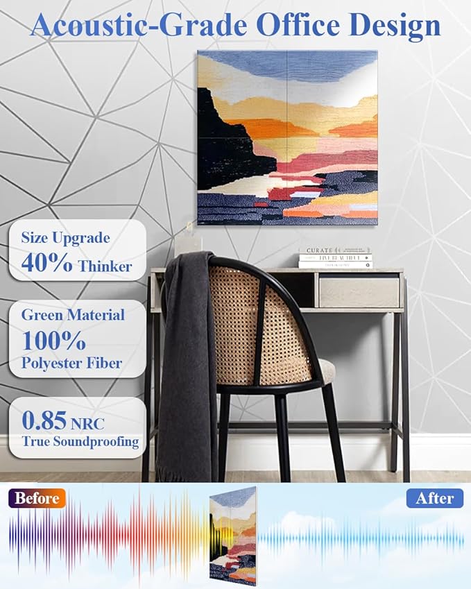 4 Pack Art Acoustic Wall Panels Self-Adhesive, 16" X 16" X 0.5" Acoustic Panels Decorativos Para Pared, Soundproof Wall Panels for Studio, Home & Living Room - Landscape painting