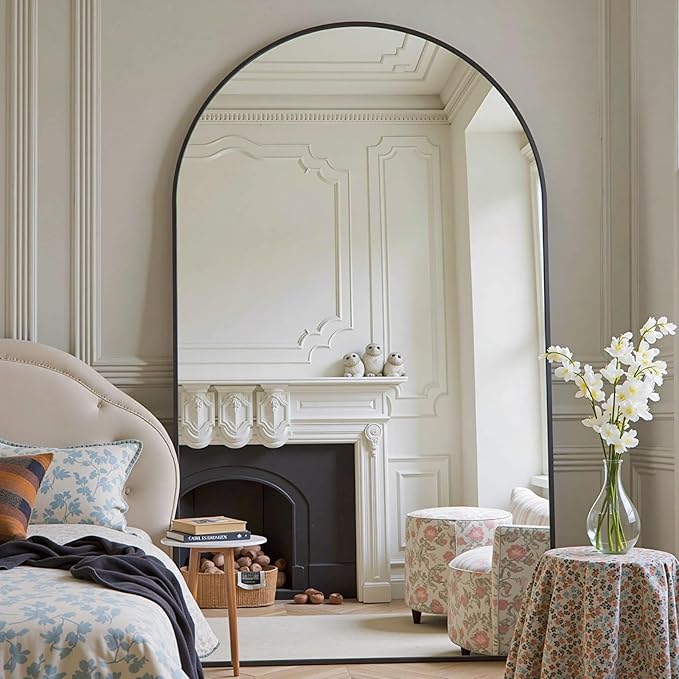 Arched Full Length Mirror, 81"x41" Large Floor Mirror with Stand, Oversized Full Body Mirrors for Leaning or Hanging, Wall Mounted Mirrors for Bedroom, Living Room,Dressing Room, Black