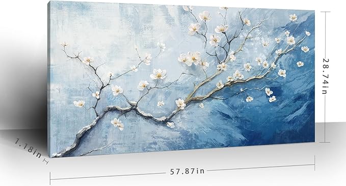 Nicetop Extra Large Canvas Art Wall Decor - Plum Blossom Art Prints - Oversized Abstract Sky Ocean Floral Botanical Artwork, Big Wall Picture Modern Coastal Home Bedroom Living Room Office 58x29 Inch