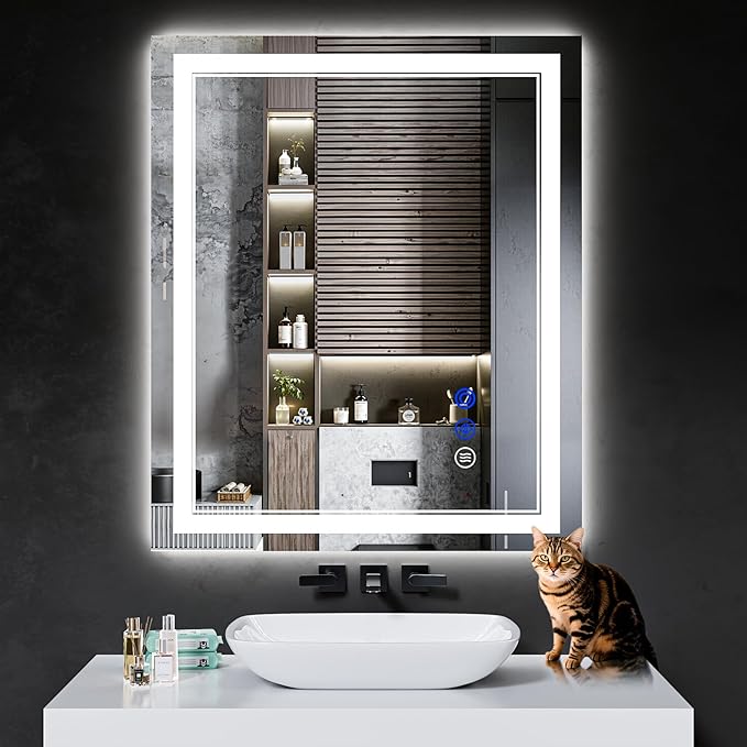 36"x30" LED Bathroom Mirror with Anti-Fog, Stepless Dimmable Lights, 3 Color Modes, Shatter-Proof Tempered Glass, Memory Function & Waterproof Design