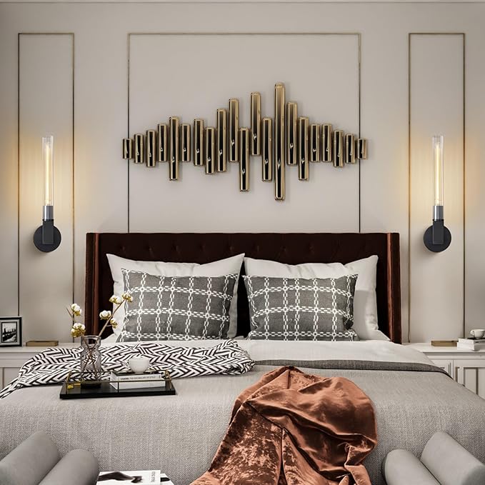 Black Wall Sconces Set of 2, Modern Bathroom Vanity Lights with Glass Shades - Industrial Vintage Wall Lamps for Mirror, Bedroom, Living Room, Hallway