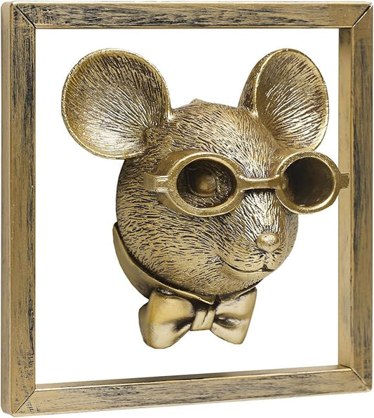 Newinhome Animal Heads Wall Decoration (Gift Metal Frame) Resin Animals Sculptures Head Wall Hanging Decor Gold vintage Wall Sculpture for Living Room Bedroom Office(Rat)
