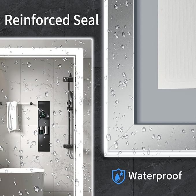 48"x30" LED Bathroom Mirror with Anti-Fog, Stepless Dimmable Lights, 3 Color Modes, Shatter-Proof Tempered Glass, Memory Function & Waterproof Design