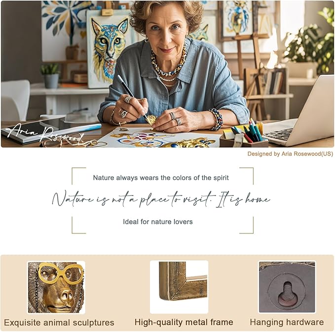 Newinhome Animal Heads Wall Decor (Includes Metal Frame) Resin Animals Sculptures Head Wall Hanging Decoration Gold vintage Wall Sculpture for Living Room Bedroom Office(Bear)