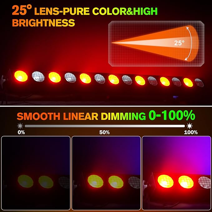 150W Stage Light Bar 14 LED RGBW COB Washer Stage Lights with DMX512 Pixel Control,Auto, Sound-Activated, Master/Slave for Church Christmas Wedding Dance(2PC)