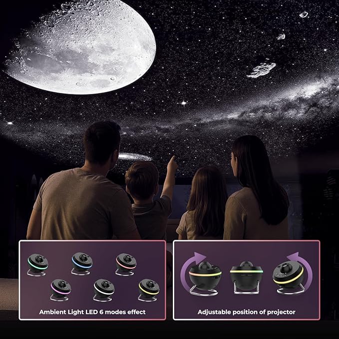 4K Home Planetarium Galaxy Projector for Bedroom - LED Sky Galaxy Night Light Star Planet for Kids - Meteor Effect Ceiling Lights Projector with One Replaceable Moon Nebula - Gift for Kids
