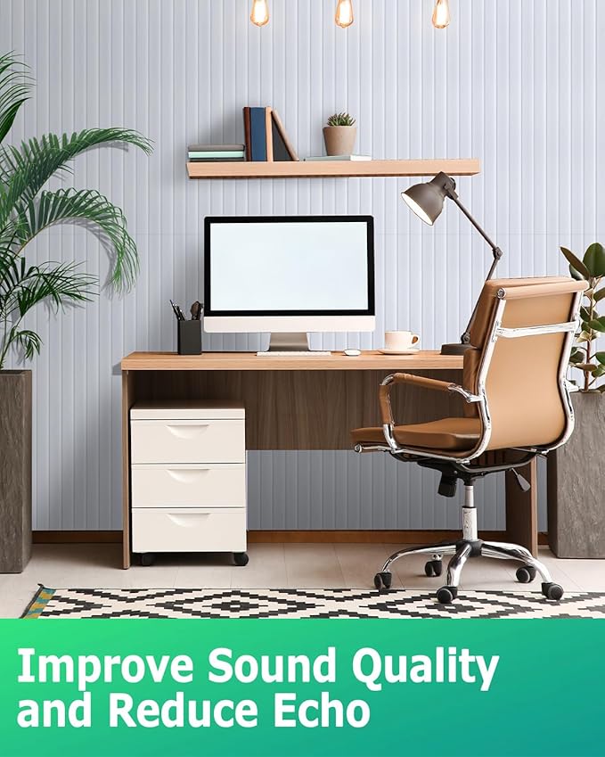 BUBOS 6 Pack Large Acoustic Panels,47.2"x11"3D Wave Pattern Acoustical Wall Panels,Self-Adhesive Sound Proof Panels for Walls,Decorative Soundproof Panels for Recording Studio&Office (White 01)