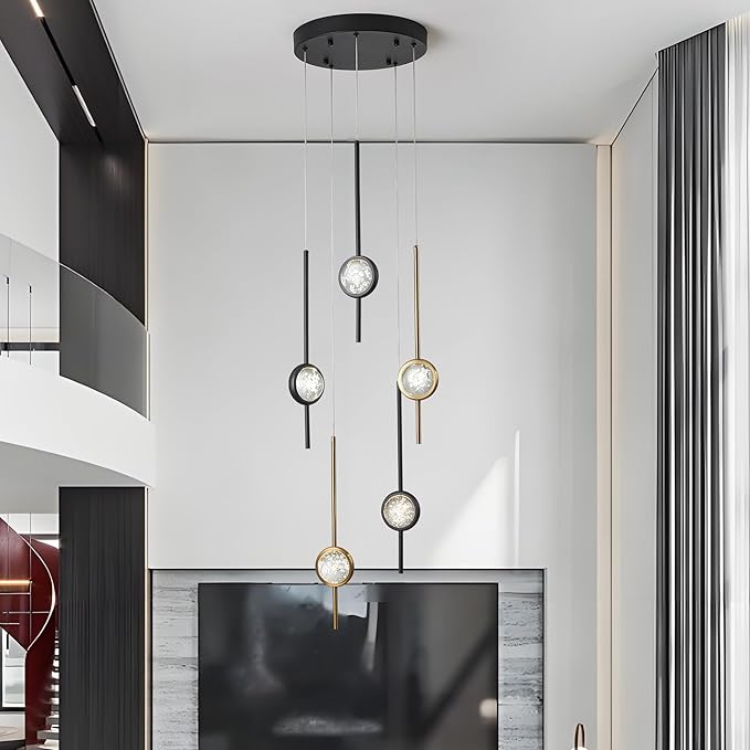 Modern Crystal Bubble Pendant Lights Kitchen Island,Exclusive 2025 New Model, 3000-6000K Dimmable Gold and Black Chandeliers for Dining Room, Kitchen, Living Room, Bedroom, Office (15W)