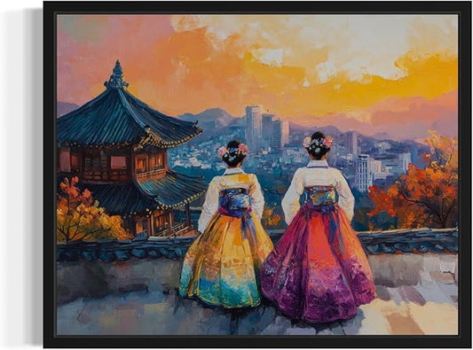 South Korea Art Print Poster, Asia Oriental Countries Culture Wall Art Asian Paintings for Bedroom Bathroom Living Room Decor 97 (South Korea, 11 x 14 inches, Black Frame)