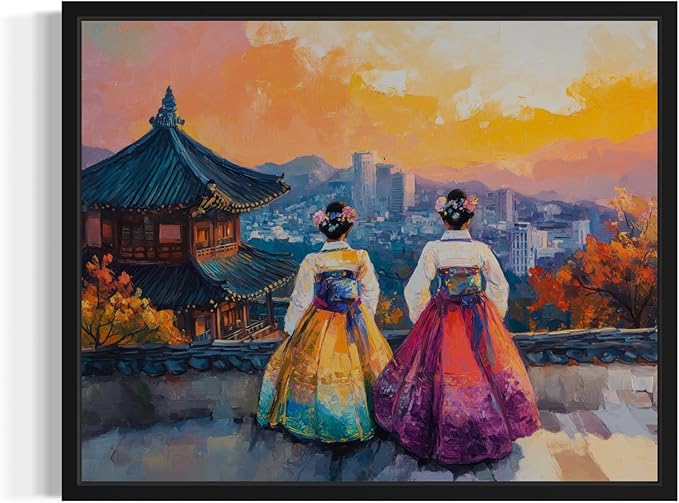 South Korea Art Print Poster, Asia Oriental Countries Culture Wall Art Asian Paintings for Bedroom Bathroom Living Room Decor 97 (South Korea, 24 x 36 inches, Black Frame)