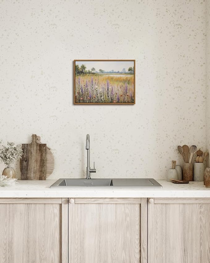 KISSFOX Vintage Landscape Canvas Wall Art Nature Wildflower Field Scenery Prints Country Painting Picture Decor Artwork Rustic Farmhouse Gallery Office Living Room Bedroom Bathroom