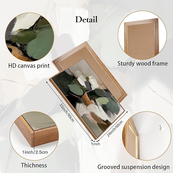 CHDITB Modern Abstract Framed Canvas Wall Art Set, Minimalist Wall Decor, Neutral Pastel Illustration Artwork Vintage Aesthetics Painting, Large 3 Piece Art Prints for Living Room, Bedroom 24"x36"x3