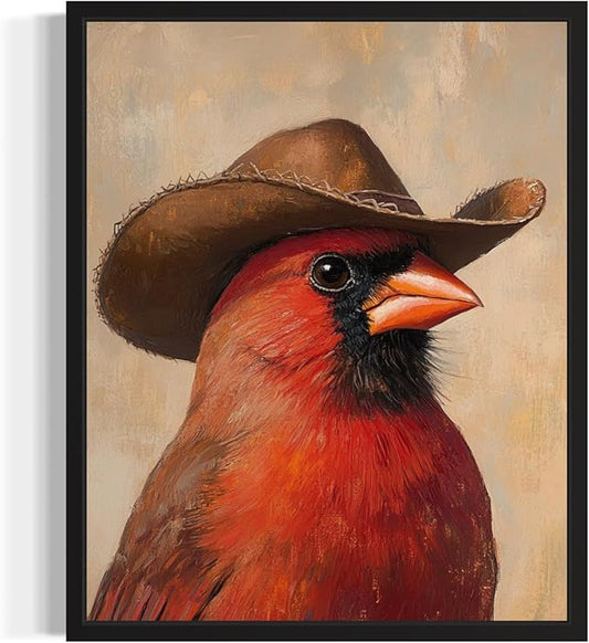 Red Cardinal Cowboy Art Print Poster Wall Art, Western Country Farmhouse Wild West for Bedroom, Bathroom, Living Room Art Decor 58 (Red Cardinal, 16 x 20 inches, Black Frame)