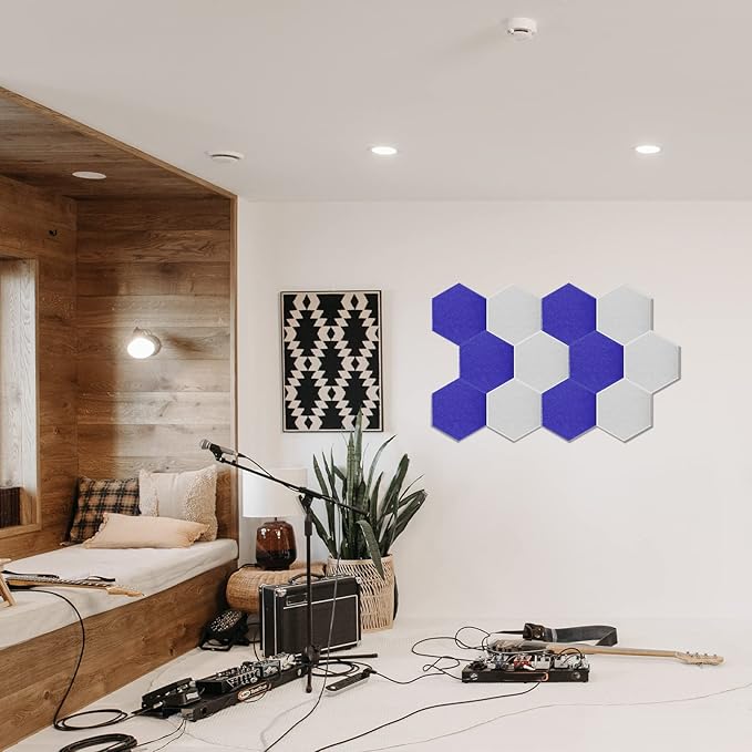 18Pack Hexagon Acoustic Panels 12" X 10" X 0.4" Sound Proof Panels,High Density Sound Dampening Panels With Self-Adhesive Soundproof Absorbing Wall Panels For Home Insulation Studio Office (Dark Blue)