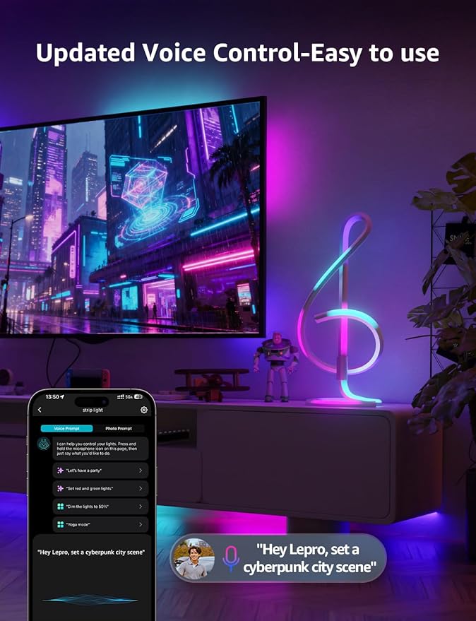 Lepro TB2 AI Smart Table Lamp, RGB+IC Addressable LED Lamps Alexa Google Home Enable, APP Control DIY Color Changing Modern Spiral Lamp, Music Sync, AI Generated Lighting LLM, 2.4 GHz WiFi/Bluetooth