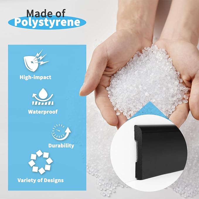 Art3d Wall Baseboard Molding Trim 8-Pack of 56 x 2.6 in., High Impact Polystyrene Skirting Board - Installed with Glue - Black