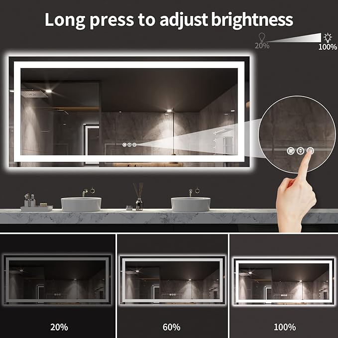 LOAAO 77X36 LED Bathroom Mirror with Lights, Anti-Fog, Dimmable, Backlit + Front Lit, Lighted Bathroom Vanity Mirror for Wall, Memory Function, Tempered Glass, ETL Listed