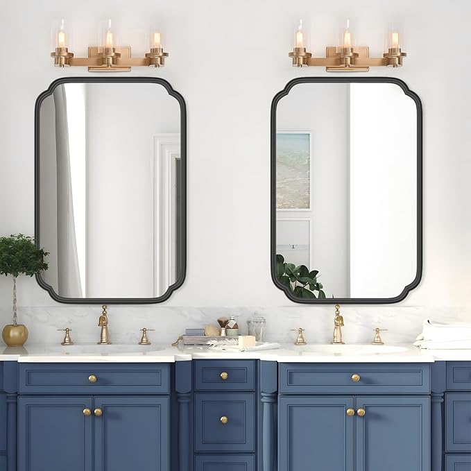 Black Bathroom Mirror for Over Sink 20" x 30" Modern Rounded Rectangle Bathroom Vanity Mirror with Metal Framed Wall Mounted Decorative Mirror (Horizontal/Vertical)