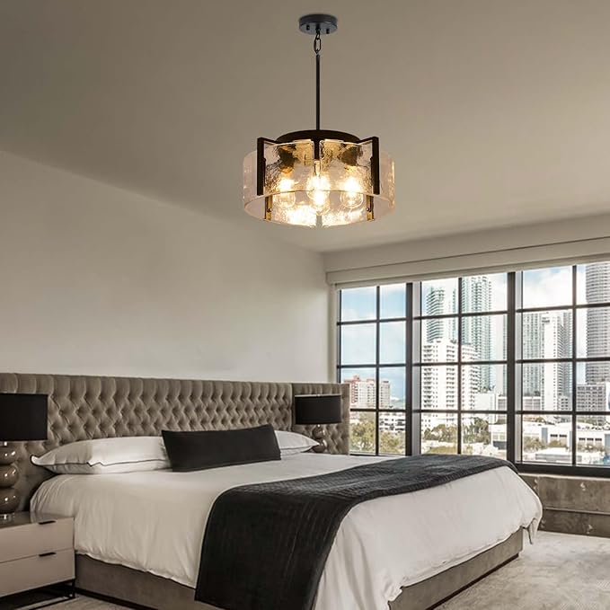 Black Chandelier for Dining Room Light Fixture, 4 Light Entryway Light Fixture, Adjustable Pendant Lights Kitchen Island Modern Farmhouse Kitchen Foyer Chandelier for Entryway, Bedroom, Bathroom