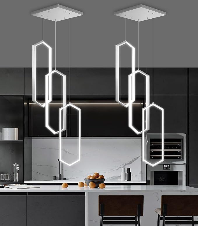 3 Rings Modern Chandelier LED Dimmable Pendant Lighting Adjust Ceiling Light for Dining Room Foyer Lobby Living Room Staircaes Silver