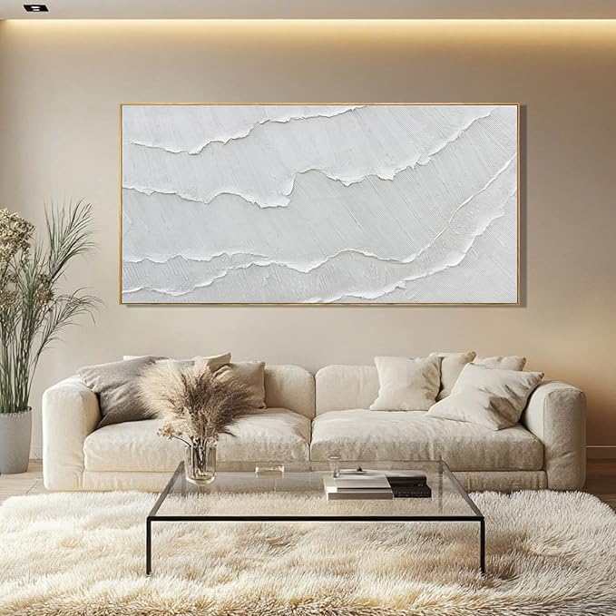 Abstract Artwork Gray-White Framed maximalist Flat printing Wall Art Wave poster Neutral Print Poster For Bedroom Living Room Office Decor 24x48 Inch