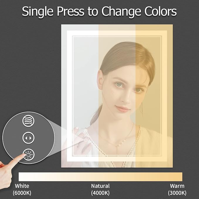 24x36 Inch LED Bathroom Mirror wiht Lights, Backlit and Front Lighted Bathroom Mirror,Anti Fog, Dimmable LED Vanity Mirror