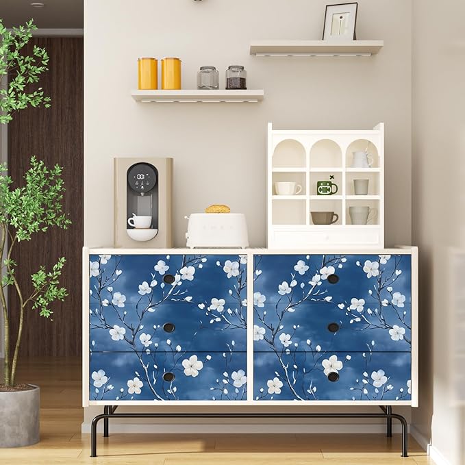 Blue Floral Peel and Stick Wallpaper Boho Leaf Contact Paper Blue Flower Removable Self Adhesive Waterproof Wall Paper for Cabinet Drawers Wall Decor Renter Friendly 17.5''x118''