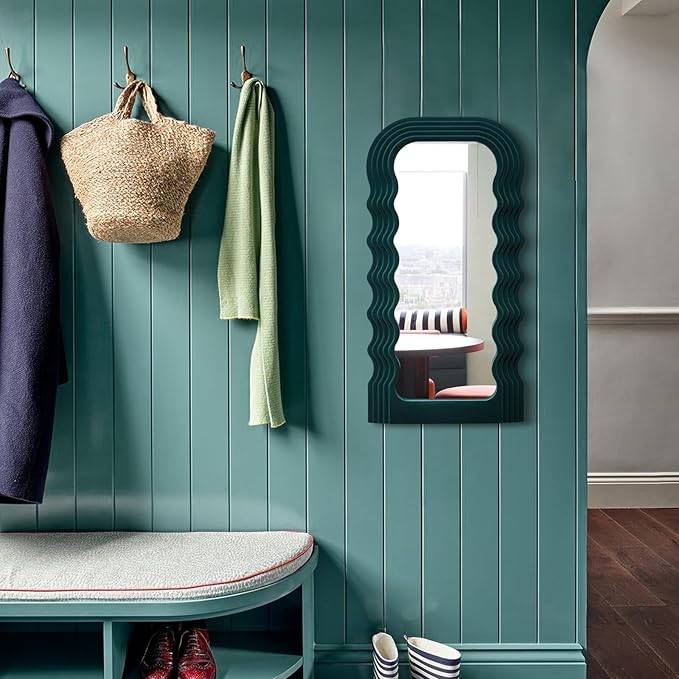 Living Room Mirrors for Wall Decor, 14x28 Arch Wall Mounted Mirror for Girl Teen Women Bedroom Decoration, Cute Hanging Wall Art Room Aesthetics for Modern Tropical Home Office (Dark Green)