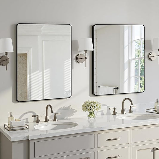 Antok 2PCS Wall Mirror, 22"x30" Bathroom Vanity Mirror, Anti-Rust HD Tempered Glass, Wall Mounted Mirrors for Living Room, Entryway, Black Frame, Rect