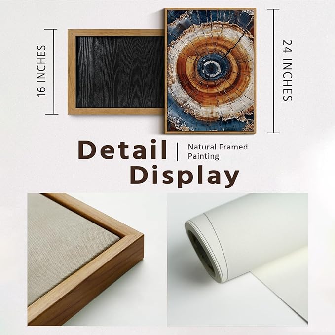 BingruiArt Framed Tree Ring Canvas Wall Art Abstract Wood Wall Decor Boho Modern Colorful Nature Painting Wood Stump Prints Pictures for Living Room Bedroom Bathroom Office 16"x24" Natural Framed(05)