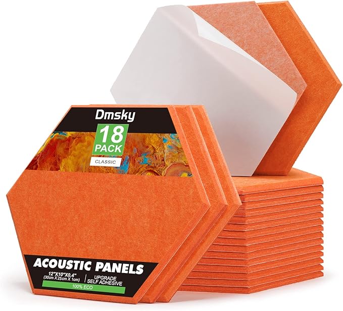 18Pack Hexagon Acoustic Panels 12" X 10" X 0.4" Sound Proof Panels,High Density Sound Dampening Panels With Self-Adhesive Soundproof Absorbing Wall Panels For Home Insulation Studio Office（Orange）
