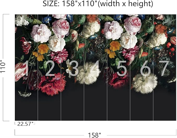 Cliouar-Flower Rose Tropical Plants Black Wallpaper Mural Bedroom Living Room Decor 158" x 110" (Not Self-Adhesive)
