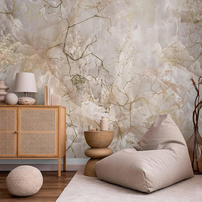 artgeist Wall Mural Abstract 77x55 in - XXL Peel and Stick Self-Adhesive Wallpaper Removable Large Sticker Foil Wall Decor Print Picture Image Design Faux Marble White f-C-0492-a-a