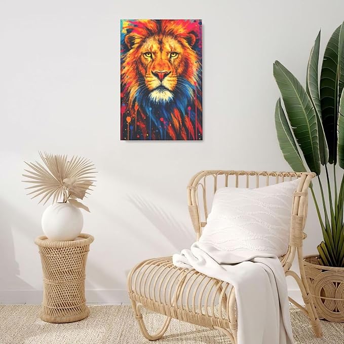 Banksy Lion Wall Art Lion Pictures Street Graffiti Canvas Wall Decor Painting Print Animal Home Modern Artwork Decorations Framed for Living Room Bedroom Bathroom Office 16"X24"