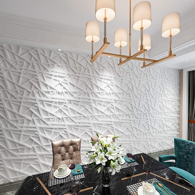 Art3d 19.7" x 19.7" (Pack Of 12) Wall Panel Stripes , White