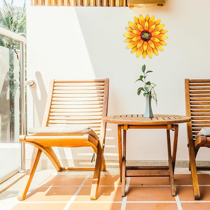 Metal Flowers Outdoor Decor 13" Metal Sunflower Wall Art Decorations Sunflower Wall Decor for Kitchen Living Room Porch Garden Yard