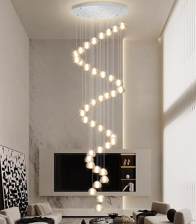 236'' Long Large Crystal Chandeliers LED Chandeliers for High Ceiling Handing Light Fixture for Entrance Hallway Foyer Staircase Lobby Silver