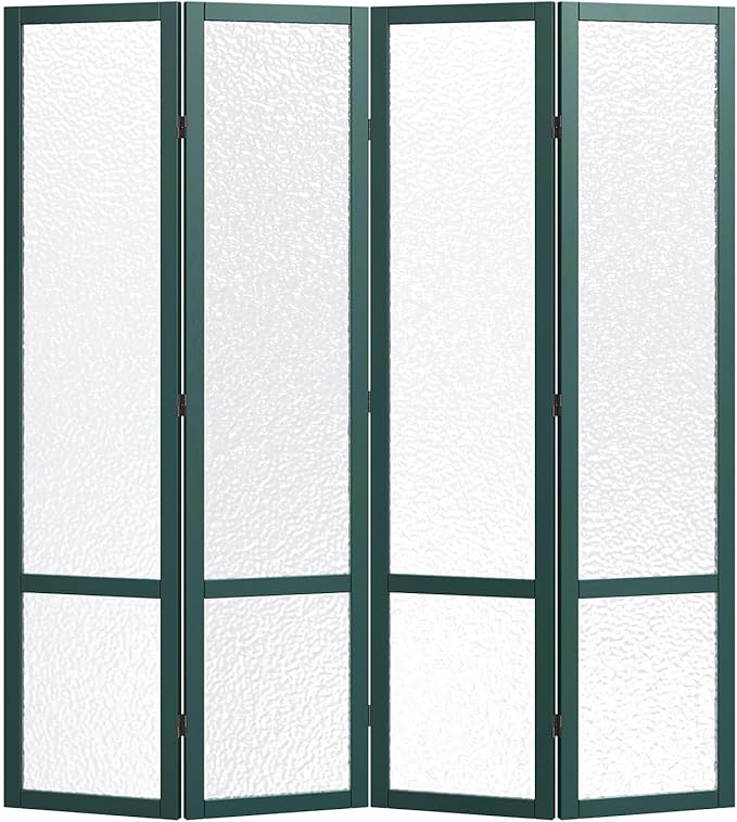 Acrylic Room Divider, 4-Panel Freestanding Partition Screen, Frosted Translucent Privacy Panel - Lightweight Modern Divider for Home Office Studio (Dark Green, 4 Panels)