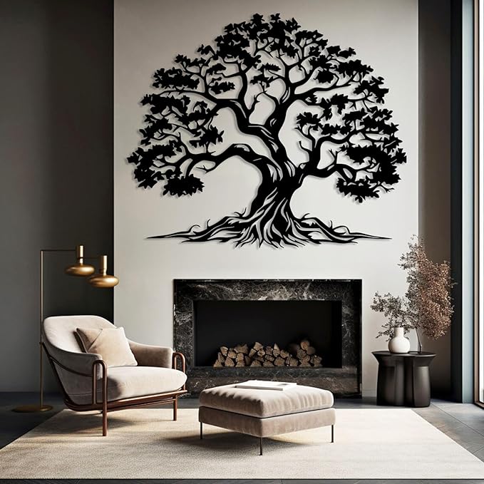 LARNT Tree of Life Metal Wall Art, Tree of Life Decor, Metal Branch Art for Wall, Nature Hanging, Farmhouse Sign, Living Room Wall Decor (Black 1, 30L x 25W)