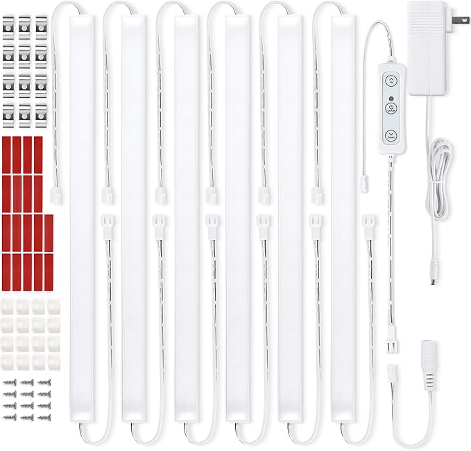 Litever Under Cabinet Lights Plug in, 6 pcs 12 Inches LED Light Strips. Super Bright Dimmable Extendable for Kitchen Counter Top Shelf Workbench Closet Display Bookshelf Lighting. Cool White 4000K