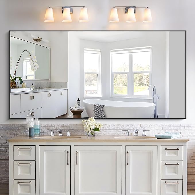 KOCUUY Black Bathroom Mirrors for Wall, 72x36 Large Rectangle Mirrors for Bathroom Sink, Oversized Wall Mirror Black Metal Framed Decor for Living Room, Farmhouse, Entryway, Hang Horizontal/Vertical