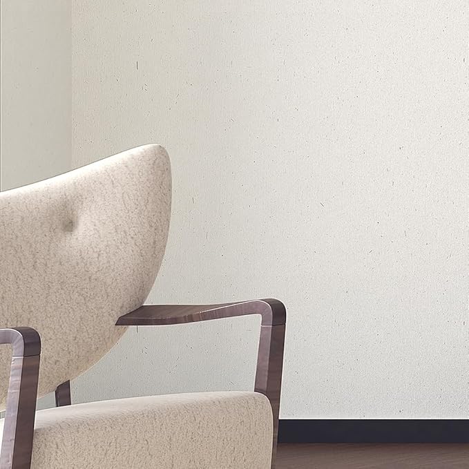 Matte White Grasscloth Textured Wallpaper Natural&Neutral&Handmade Style Thick Peel and Stick Removable for Bedroom,Office,Cabinet(16.5”x236.2”) (Herbaceous Plant&Gold Powder) M11