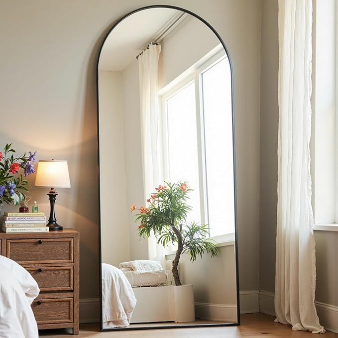 Arched Full Length Mirror, 57"X20" Large Floor Mirrors, Full Body Mirrors for Leaning or Hanging, Standing Mirror for Bedroom, Living Room,Dressing Room, Aluminum Alloy Frame, Black
