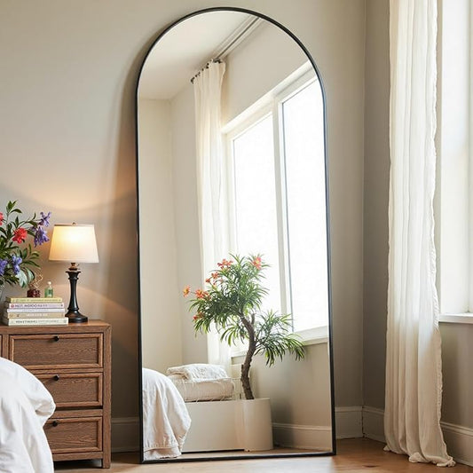 Arched Full Length Mirror, 57"X20" Large Floor Mirrors, Full Body Mirrors for Leaning or Hanging, Standing Mirror for Bedroom, Living Room,Dressing Room, Aluminum Alloy Frame, Black