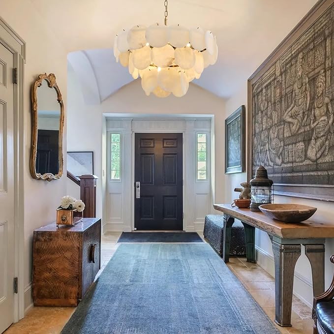 Alabaster Round Chandelier, 26" Natural Spanish Marble Stone Texture Chandeliers, 9-Light Dimmable Alabaster Chandelier, Modern Luxury Lighting for Living Room, Bedroom, Hallway