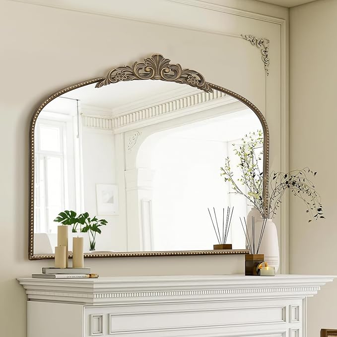 Micasso Large Antique Gold Mirror: 29"x 36" French Baroque Arched Mirror - Traditional Ornate Vintage Mirrors for Wall/Mantel/Entryway/Bathroom/Hallway - Home Decor for Living Room
