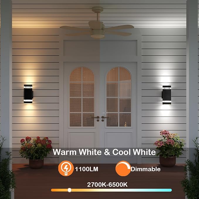 Mi.Light RF Remote Control RGB Colour Changing Lighting LED Double Up and Down Outdoor Wall Light 12W 1200LM,White Temperature 2700k- 6500k RGB+CCT Exterior Wall Lighting (2 Pack)